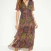 Outlet Oasis Glitter Plisse Floral Angel Sleeve Midi Dress Multi