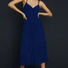 Online Oasis Glitter Slinky Pleated Wrap Bodice Midi Dress Cobalt