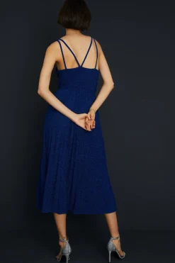 Online Oasis Glitter Slinky Pleated Wrap Bodice Midi Dress Cobalt