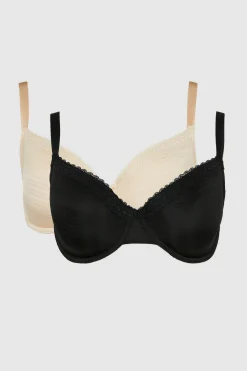 Clearance Oasis Gorgeous Dd+ 2Pack Burnout Stripe T-Shirt Bra Natural Black
