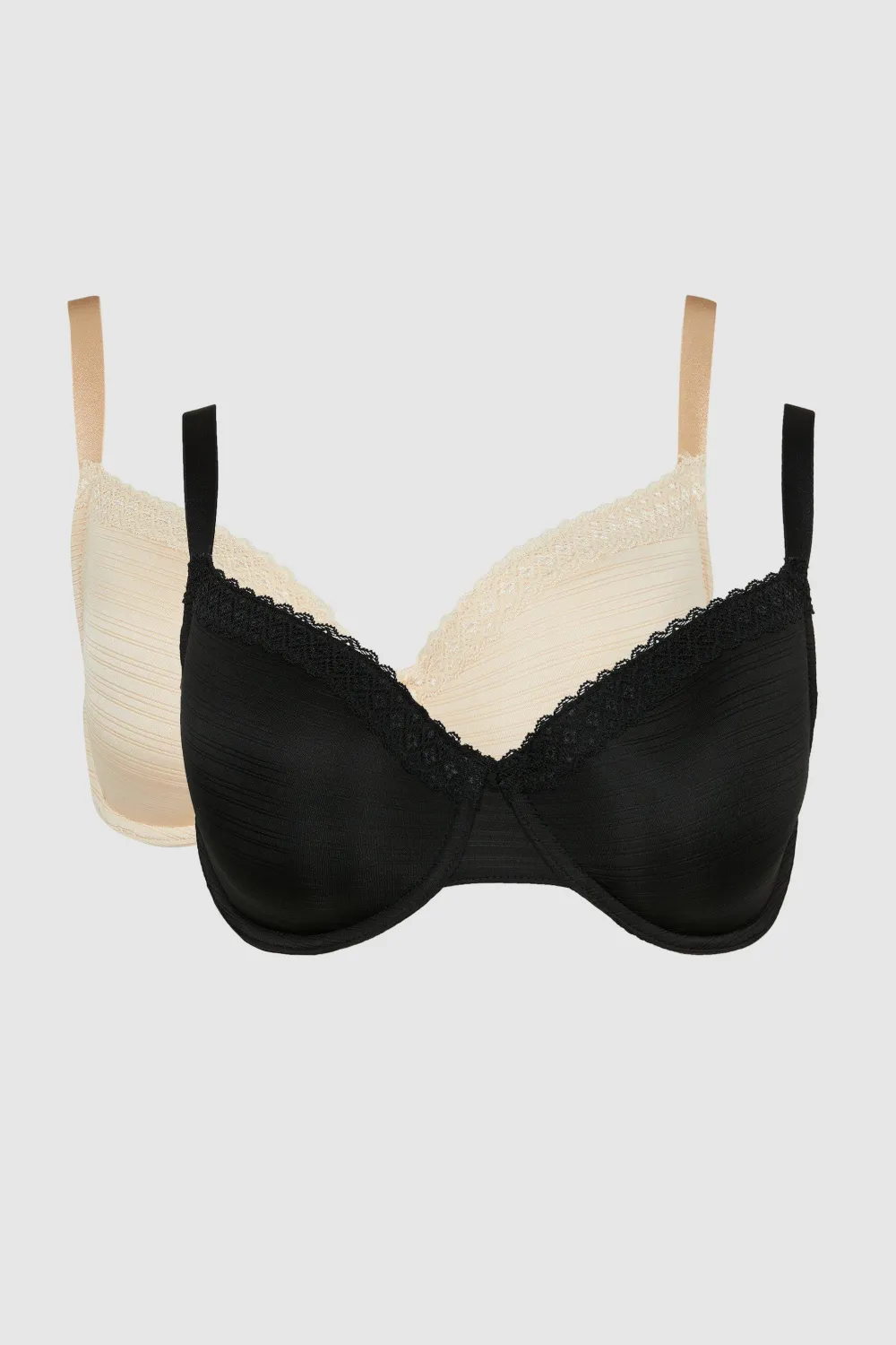 Clearance Oasis Gorgeous Dd+ 2Pack Burnout Stripe T-Shirt Bra Natural Black