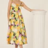Hot Oasis Graphic Floral Bow Back Midi Dress Yellow