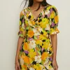 Fashion Oasis Graphic Floral Wrap Skater Dress Yellow