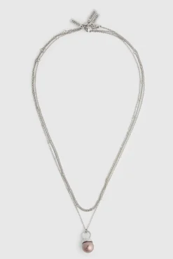New Oasis Gunmetal Pearl Chain Three Row Necklace Silver