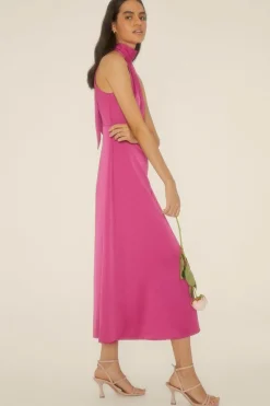 New Oasis Halter Neck Midi Dress Magenta
