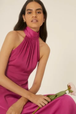 New Oasis Halter Neck Midi Dress Magenta
