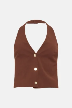 Fashion Oasis Halter Neck Tailored Top Brown