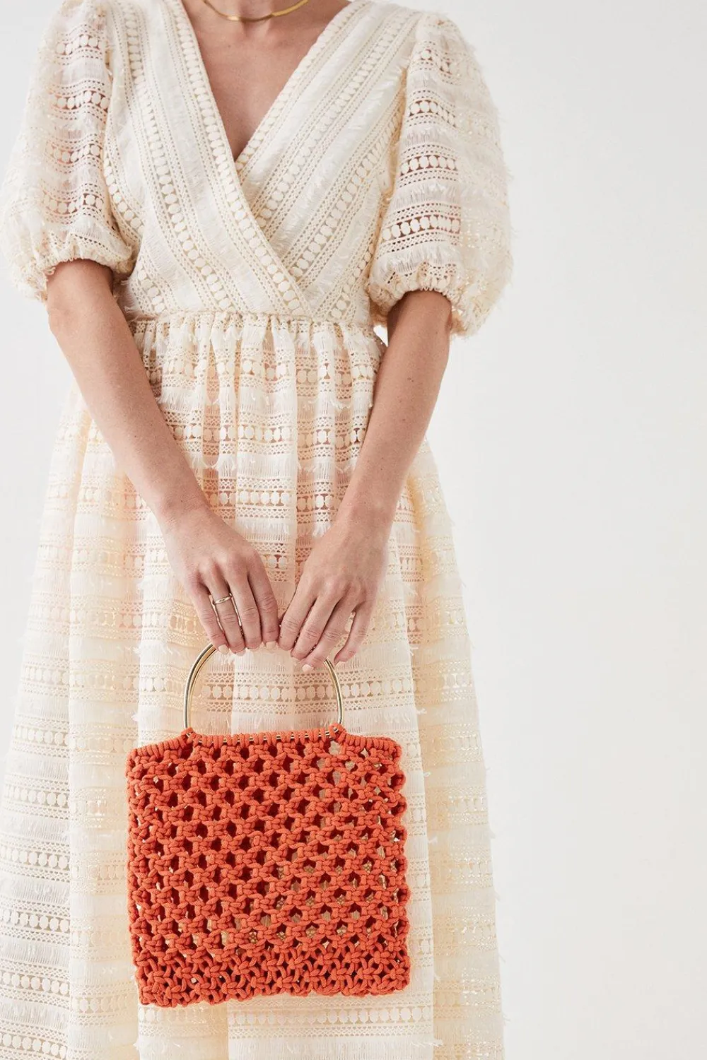 Fashion Oasis Hand Crotchet Ring Handlebag Orange