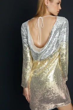 Clearance Oasis Hand Embellished Ombre Sequin Cowl Back Mini Shift Dress Gold