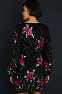 Clearance Oasis Hand Embellished Sequin Rose Mini Dress Black