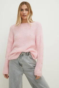 Discount Oasis Hand Knit Look Cable Sleeve Jumper Ecru