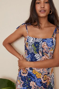 Discount Oasis Hawaiian Print Tie Strap Cami Top Blue