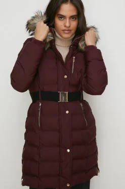 Clearance Oasis Heat Seal Midi Puffer Jacket Berry