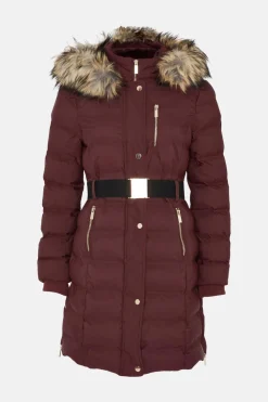 Clearance Oasis Heat Seal Midi Puffer Jacket Berry