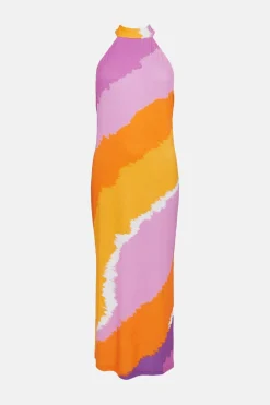 New Oasis High Neck Tie Dye Stripe Midi Dress Orange