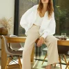 Sale Oasis High Rise Drape Twill Wide Leg Trouser Beige