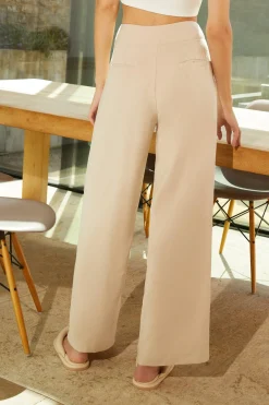 Sale Oasis High Rise Drape Twill Wide Leg Trouser Beige