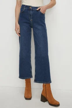 Hot Oasis High Waist Straight Leg Crop Jean Mid Blue