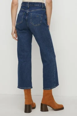 Hot Oasis High Waist Straight Leg Crop Jean Mid Blue