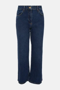 Hot Oasis High Waist Straight Leg Crop Jean Mid Blue
