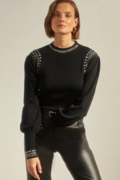 Hot Oasis Hotfix Detail Mock Neck Jumper Black