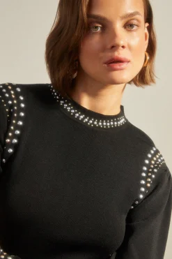 Hot Oasis Hotfix Detail Mock Neck Jumper Black