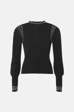 Hot Oasis Hotfix Detail Mock Neck Jumper Black