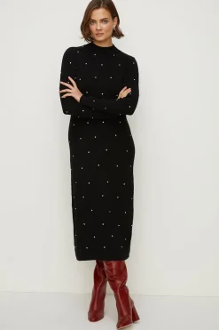 Discount Oasis Hotfix Open Back Knitted Midi Dress Black