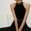 Sale Oasis Hotfix Velvet Halter Jumpsuit Black