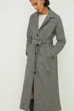 Fashion Oasis Houndstooth Check Belted Coat Mono