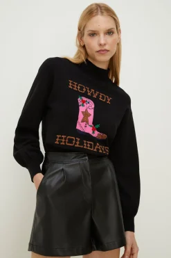 Hot Oasis Howdy Holidays Christmas Jumper Black