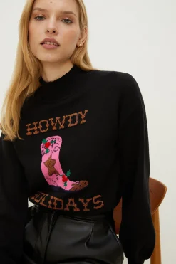 Hot Oasis Howdy Holidays Christmas Jumper Black