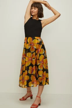 Outlet Oasis 2 In 1 Floral Printed Organza Midi Dress Black