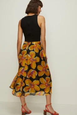 Outlet Oasis 2 In 1 Floral Printed Organza Midi Dress Black