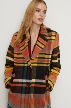 Discount Oasis Italian Wool Mix Check Fringed Longline Coat Multi