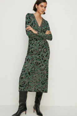 Hot Oasis Jacquard Deep Plunge Maxi Dress Multi
