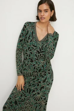 Hot Oasis Jacquard Deep Plunge Maxi Dress Multi