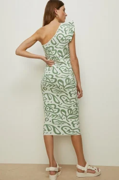 Best Oasis Jacquard One Shoulder Bodycon Knitted Midi Dress Red