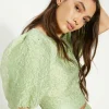 Sale Oasis Jacquard Puff Sleeve Bow Back Top Green