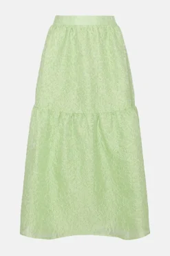 Hot Oasis Jacquard Tiered Midi Skirt Green