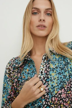 Clearance Oasis Jersey Crepe Animal Long Sleeve Shirt Dress Multi