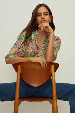 New Oasis Jersey Crepe Floral Shirt Multi
