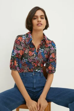 Fashion Oasis Jersey Crepe Floral Shirt Multi