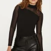 Discount Oasis Jersey Crepe Mesh Detail Funnel Top Black