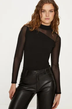 Discount Oasis Jersey Crepe Mesh Detail Funnel Top Black