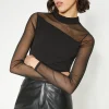 Discount Oasis Jersey Crepe Mesh Detail Funnel Top Black