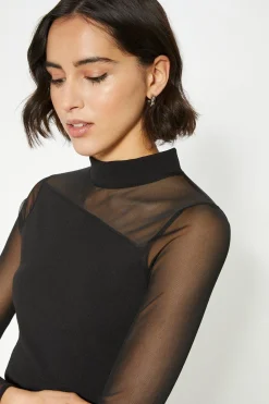 Discount Oasis Jersey Crepe Mesh Detail Funnel Top Black