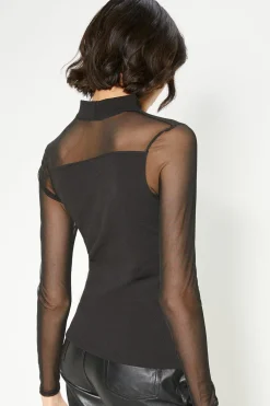 Discount Oasis Jersey Crepe Mesh Detail Funnel Top Black