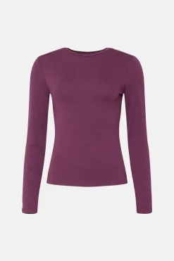 Sale Oasis Jersey Crew Neck Long Sleeve Top Berry