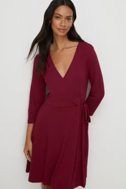 Clearance Oasis Jersey Fixed Wrap Mini Dress Black